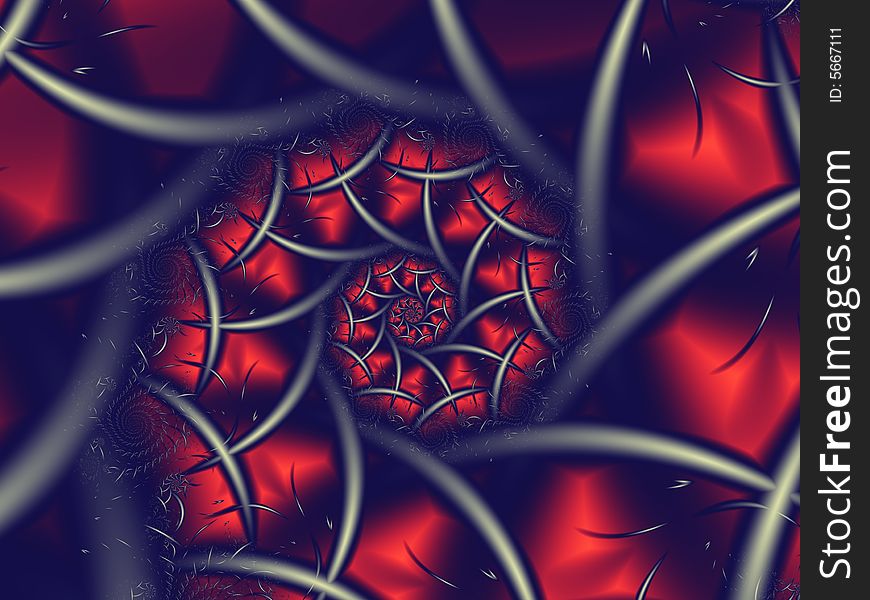 It is black red a fractal a spiral with shine