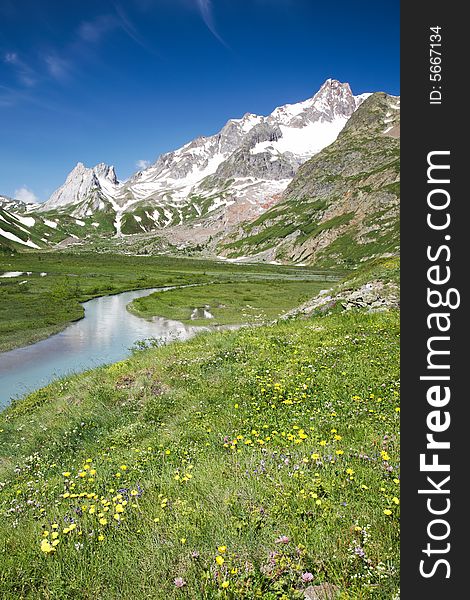 Mountain scenic: Lac Combal, Val Veny, Courmayeur, Italy. Mountain scenic: Lac Combal, Val Veny, Courmayeur, Italy