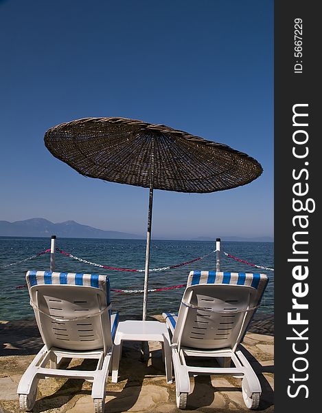 Sunshade in Turkish resort in the Aegean sea