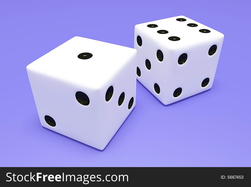 Two cubes on a blue background of a table in a casino. Two cubes on a blue background of a table in a casino