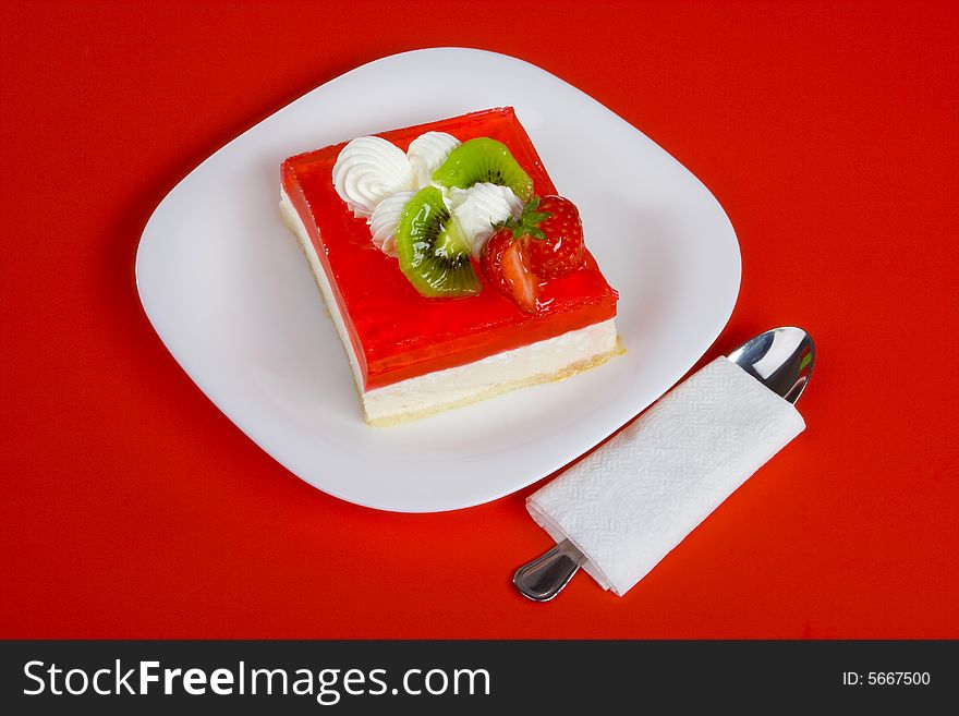 Fruit cake with jelly and cream cheese