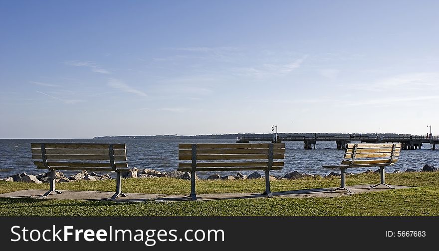 Empty Benches At The Sea