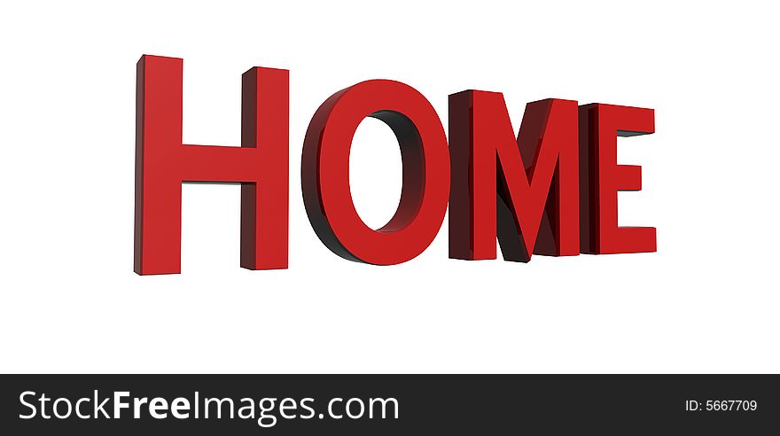 3D render of reflective red text on a white background, home. 3D render of reflective red text on a white background, home