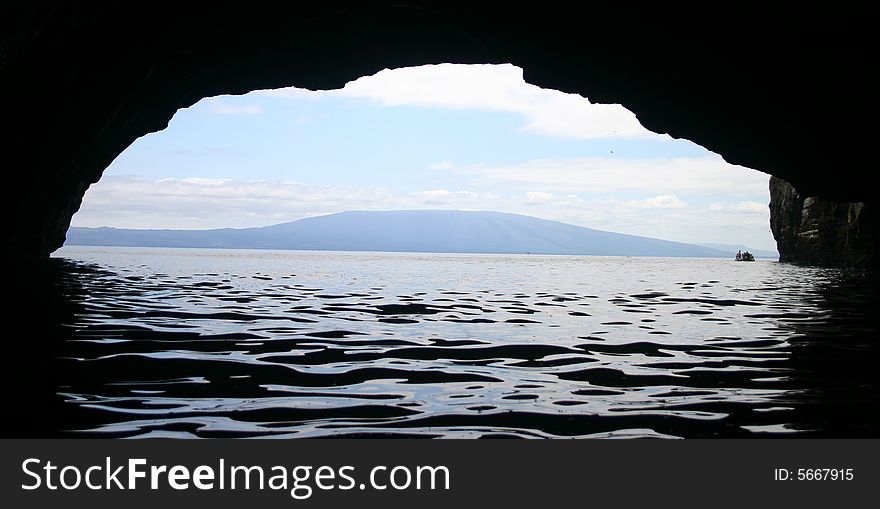 A view of the ocean from within a water cave.