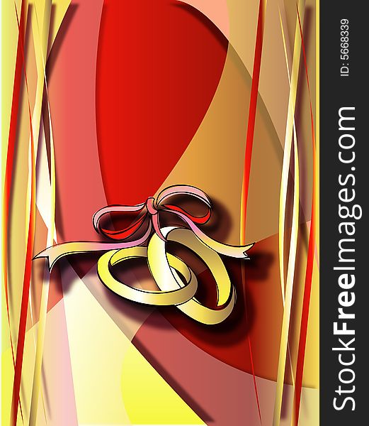 Gold rings on a bright red, yellow background. Gold rings on a bright red, yellow background