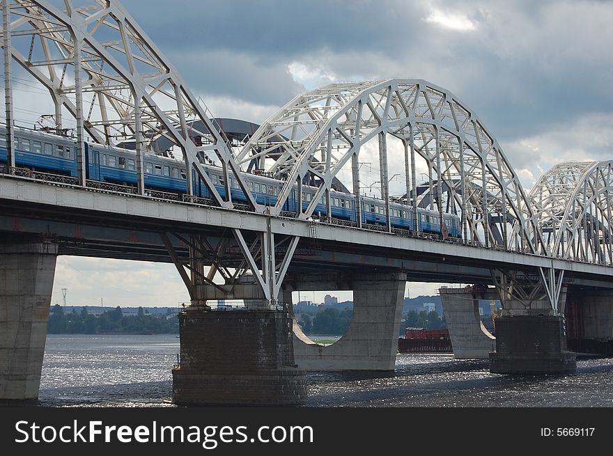 Railway bridge across Dnepr river. Kiev