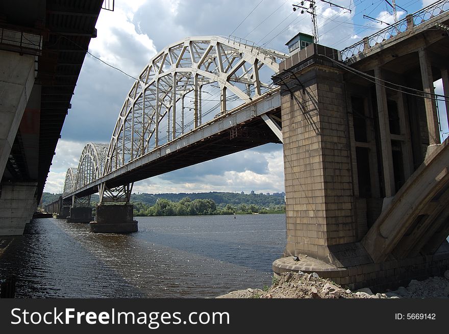 Railway bridge across Dnepr river. Kiev