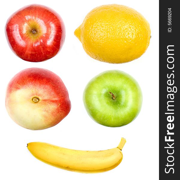 A set of fruits on white background