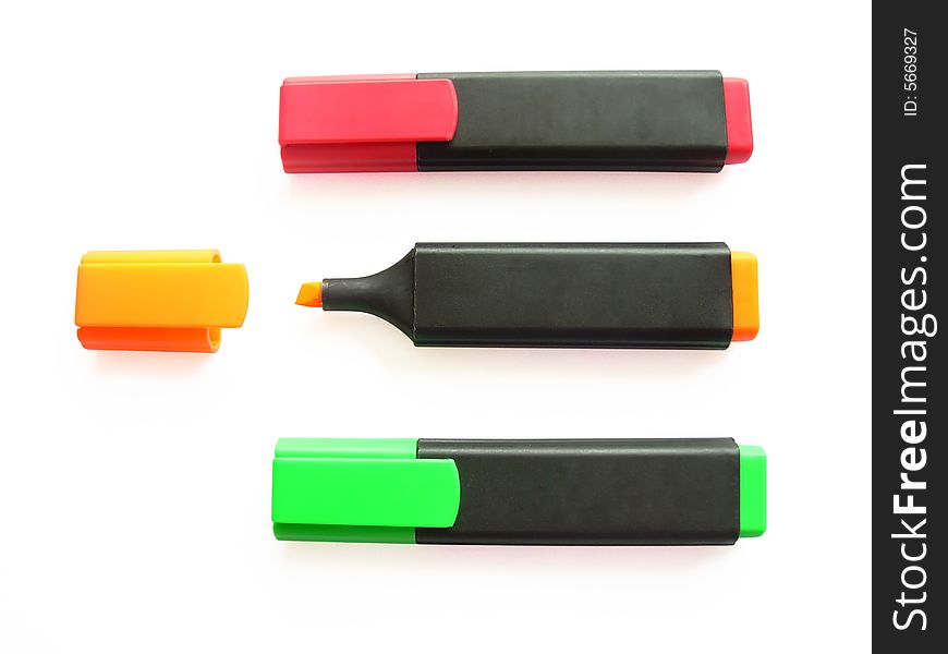 Three markers on a white background 2. Three markers on a white background 2