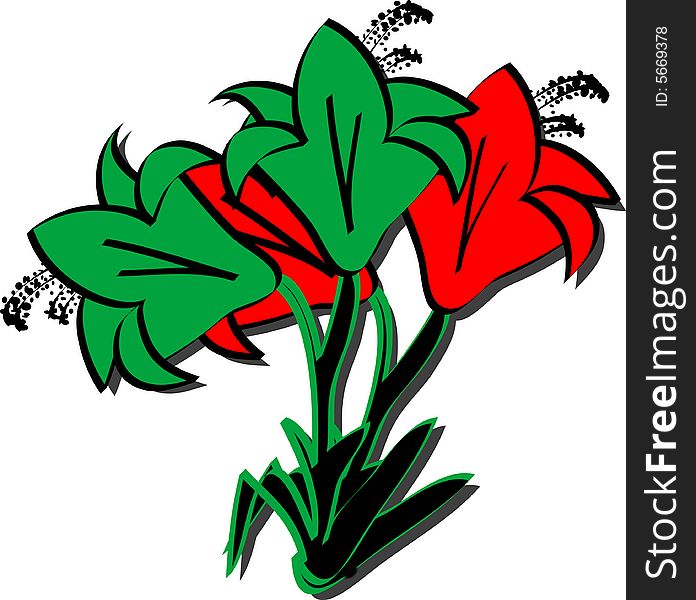 Vector illustration of a red and green flowers