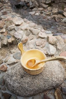 Wooden Vat With Wooden Spoon Royalty Free Stock Photography Wooden Vat With Wooden Spoon Royalty Free Stock Photography