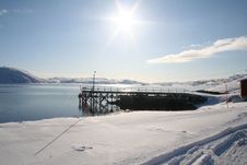 Arctic Sun Behind The Dock Stock Image Arctic Sun Behind The Dock Stock Image