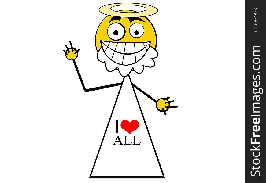 Cartooned god with yellow head and white t-shirt