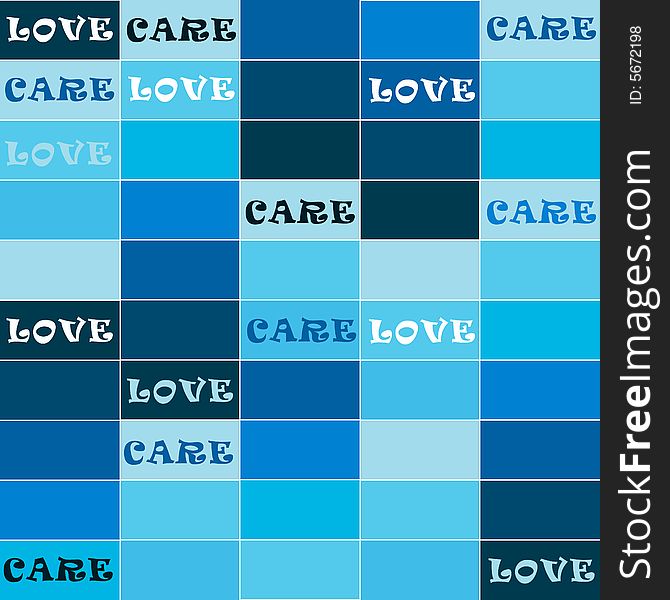 Stylish solid blue background with love and care words. Stylish solid blue background with love and care words