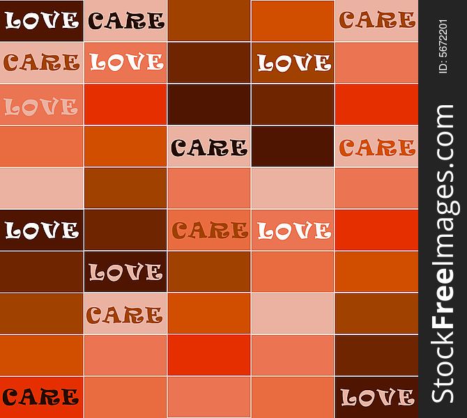 Love and care words on square stylish background. Love and care words on square stylish background