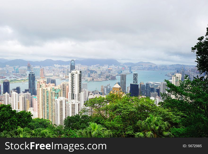 The landscape of bird's-eye Hongkong city by Taiping mountain. The landscape of bird's-eye Hongkong city by Taiping mountain