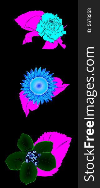 Rose, sunflower and lirium in a colorfull 3D illustration. Rose, sunflower and lirium in a colorfull 3D illustration