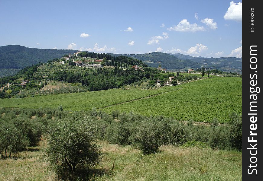 Typical Tuscan Landscape with Wine farm and castle of Nipozzano - Chianti Rufina