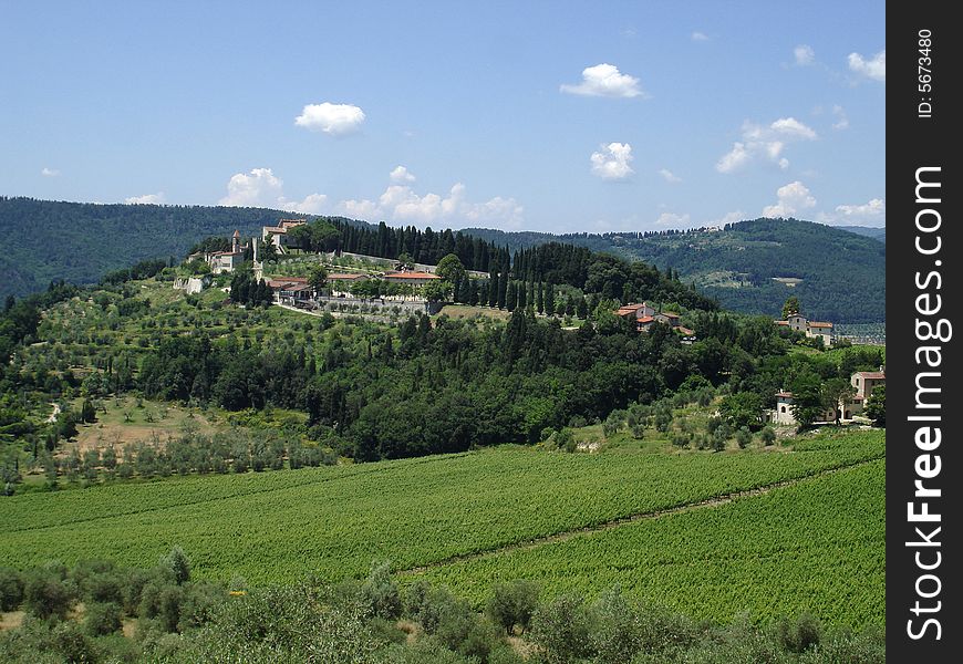 Typical tuscan Landscape with Wine farm and castle of Nipozzano - Chianti Rufina