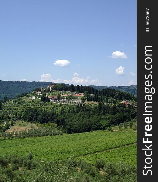 Typical tuscan Landscape with Wine farm and castle of Nipozzano - Chianti Rufina