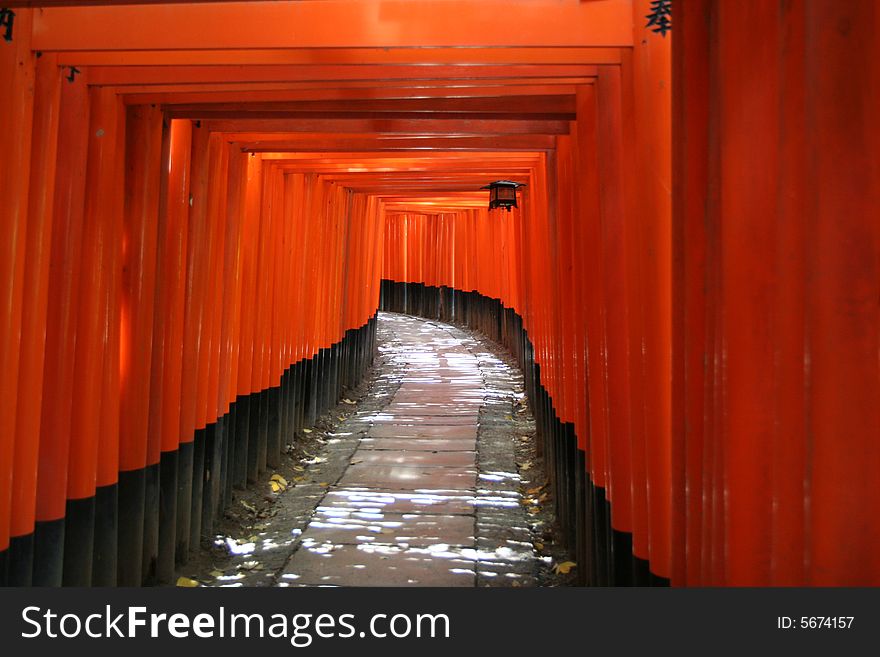 A gateway at the entrance to a Shinto shrine. A gateway at the entrance to a Shinto shrine
