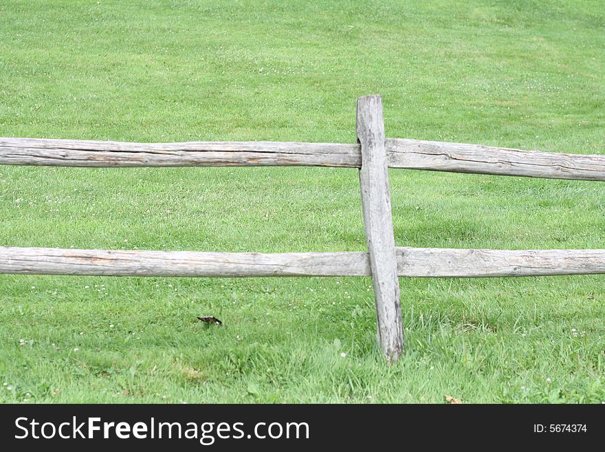 Wooden Fence In Green Field