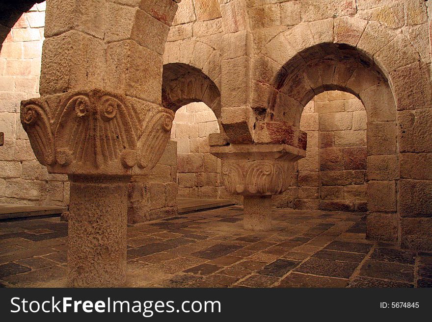 Crypt bellow a church of Monastery of Leyre in Navarra, Spain