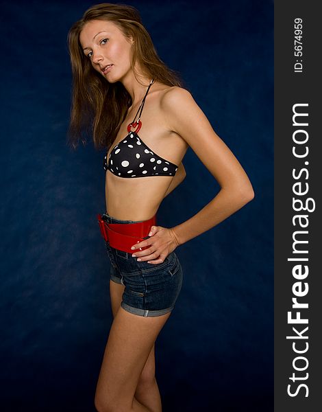 Slender Young Woman Wearing Jean Shorts