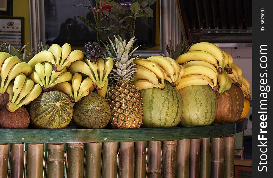 A fresh fruit display in a Barcelona shop. A fresh fruit display in a Barcelona shop.