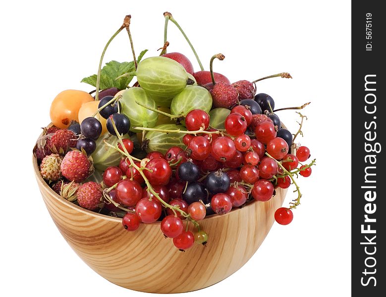 Mixed Berries In Wooden Bowl.