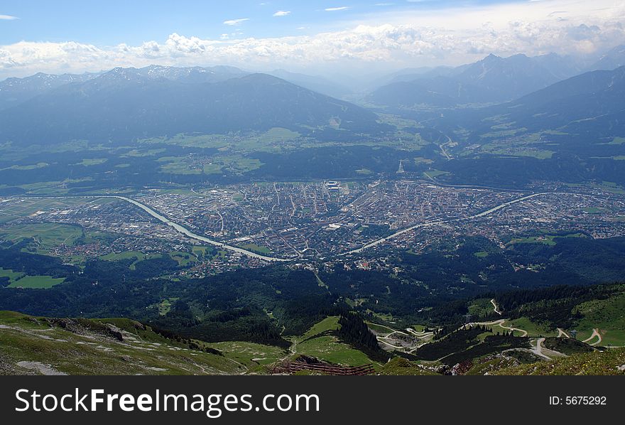 Sight to the Innsbruck from peak of Hafelkar .