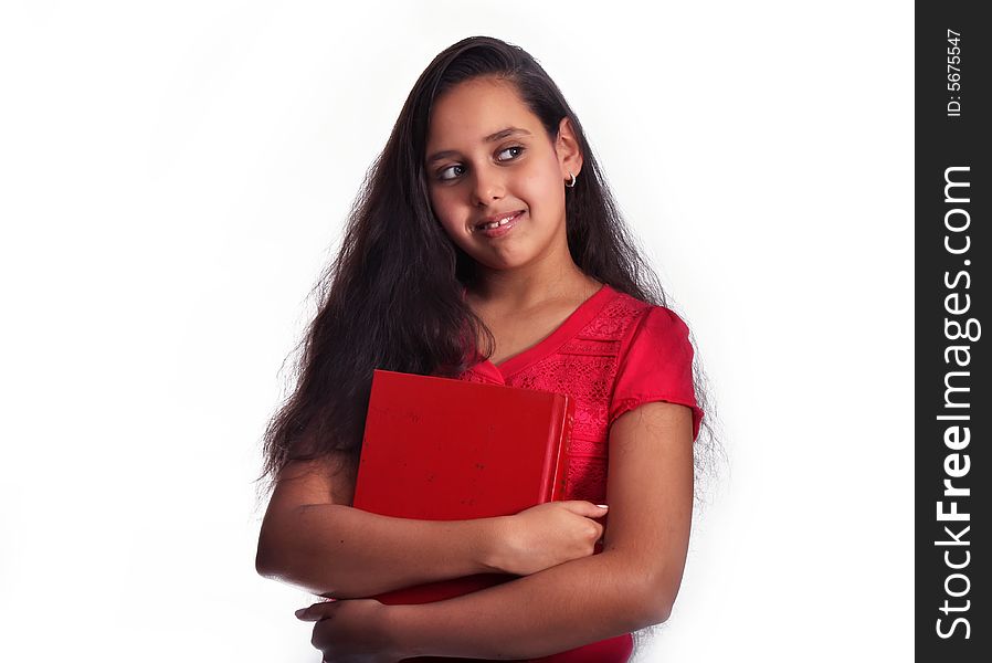 11 year old girl with book. 11 year old girl with book