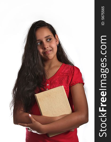 11 year old girl with book. 11 year old girl with book