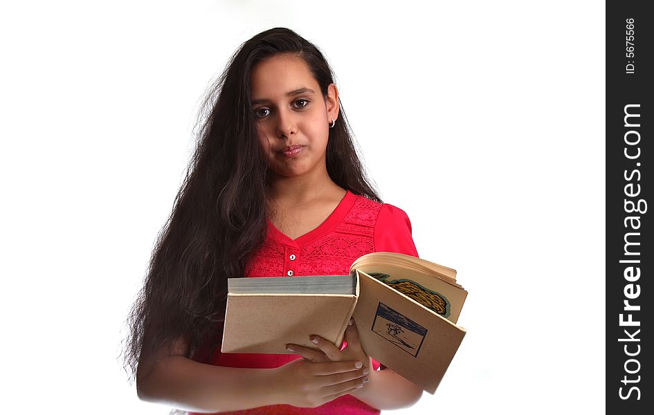 11 year old girl with book. 11 year old girl with book