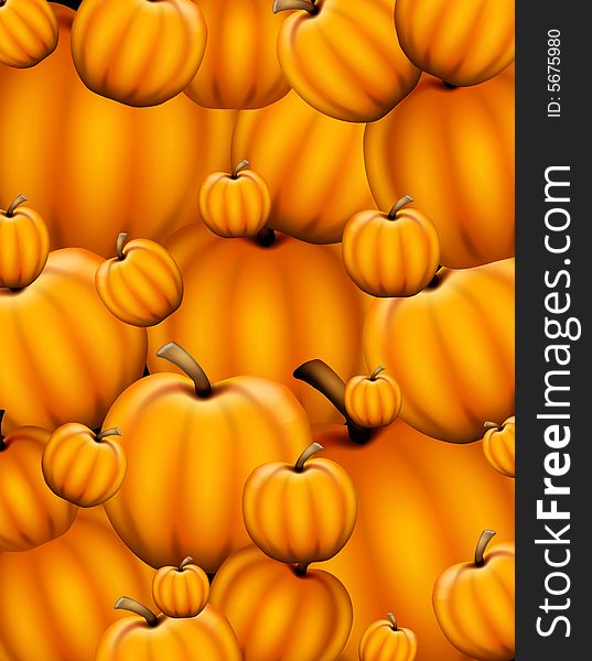 An illustration featuring a collage of bright orange pumpkins. An illustration featuring a collage of bright orange pumpkins