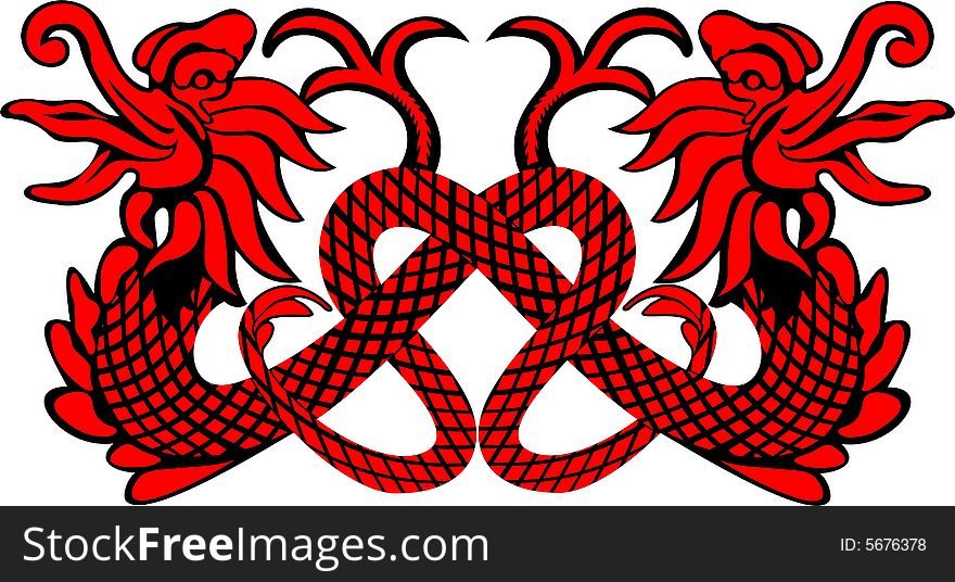 Vector illustration of tattoo pattern -  red dragon