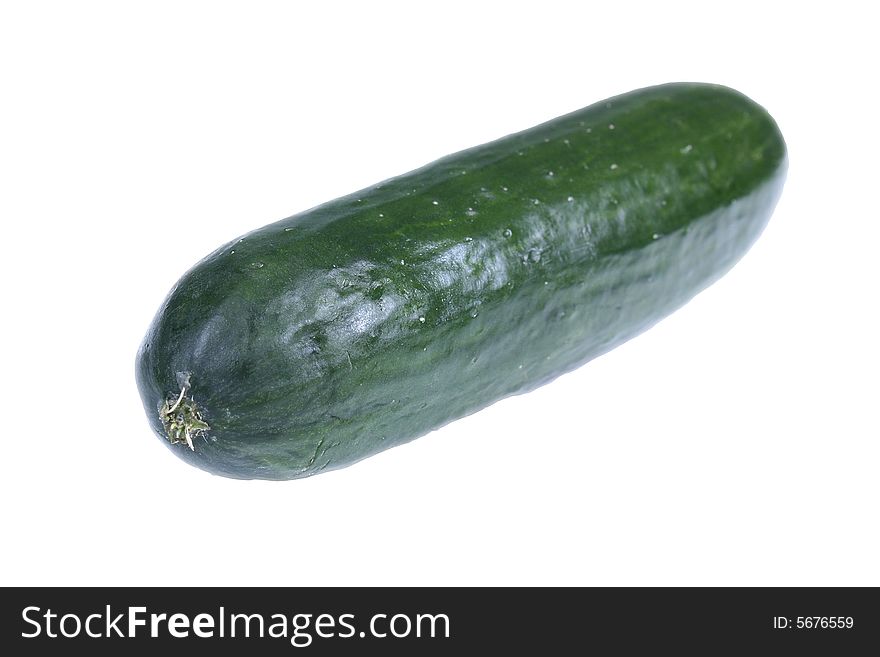 Fresh green cucumber on the white background