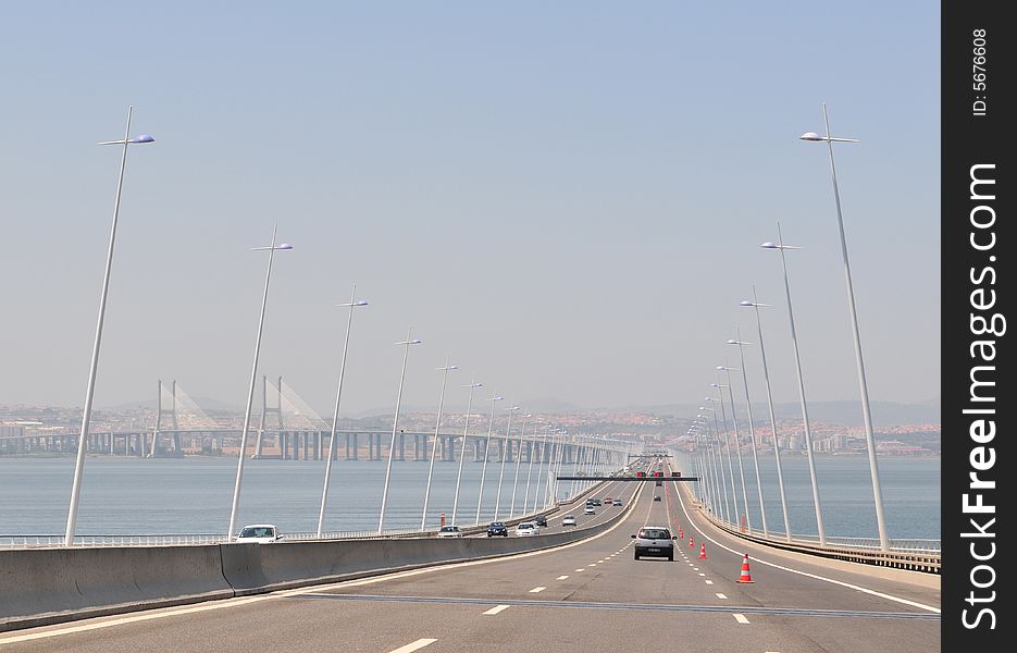 The longest bridge in Europe at Lisbon (including viaducts), with a total length of 17.2 km. The longest bridge in Europe at Lisbon (including viaducts), with a total length of 17.2 km.