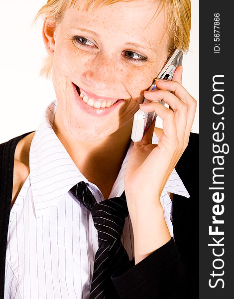 Business woman is calling with her cell phone. Business woman is calling with her cell phone