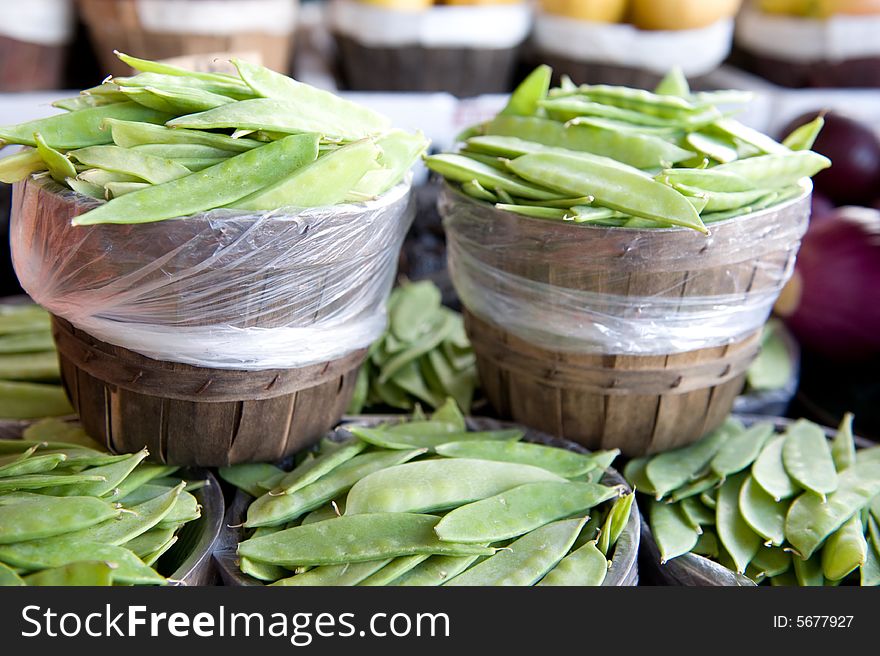 Fresh snap peas at a market