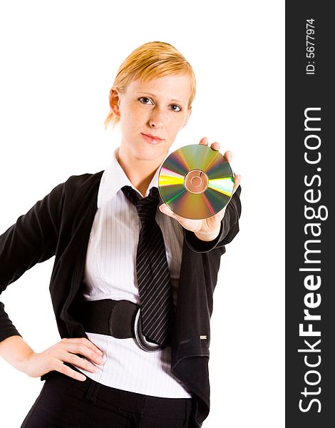 Business woman with a CD