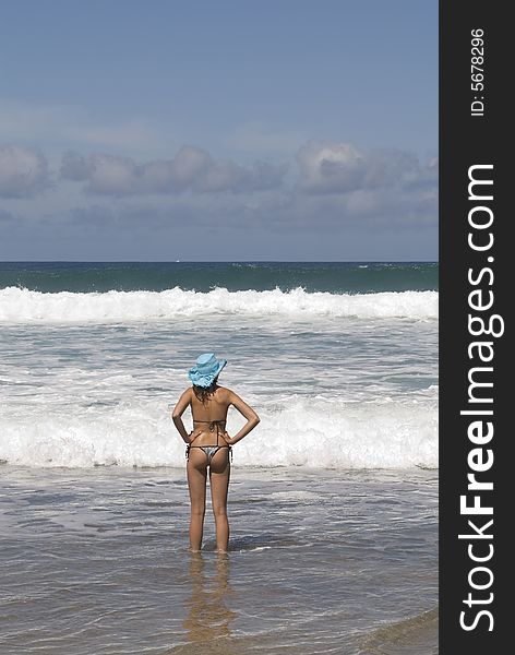 Woman In The Seaside Looking The Horizont