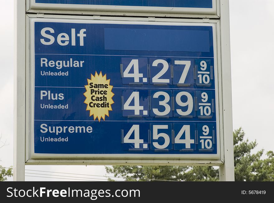 Sign showing the price of regular gasoline at $4.28 per gallon. Sign showing the price of regular gasoline at $4.28 per gallon.