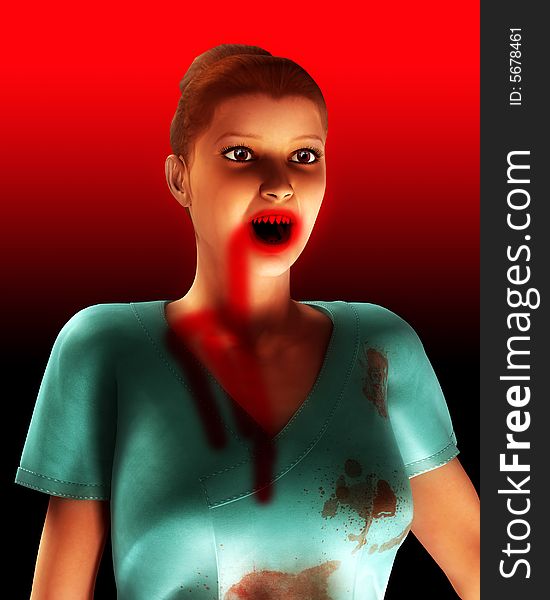 A image of a vampire nurse in with blood all over her scrubs clothing. It would be a good Halloween image. A image of a vampire nurse in with blood all over her scrubs clothing. It would be a good Halloween image.