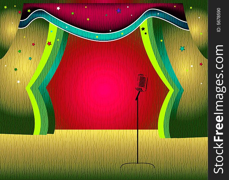 Abstract colored background with curtain and microphone. Abstract colored background with curtain and microphone