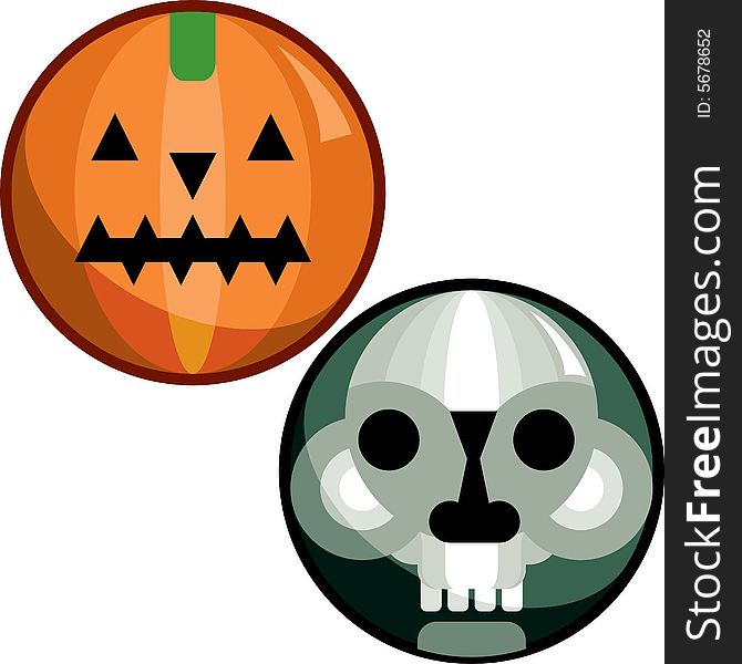 Halloween pin of a skull face and a scary pumpkin