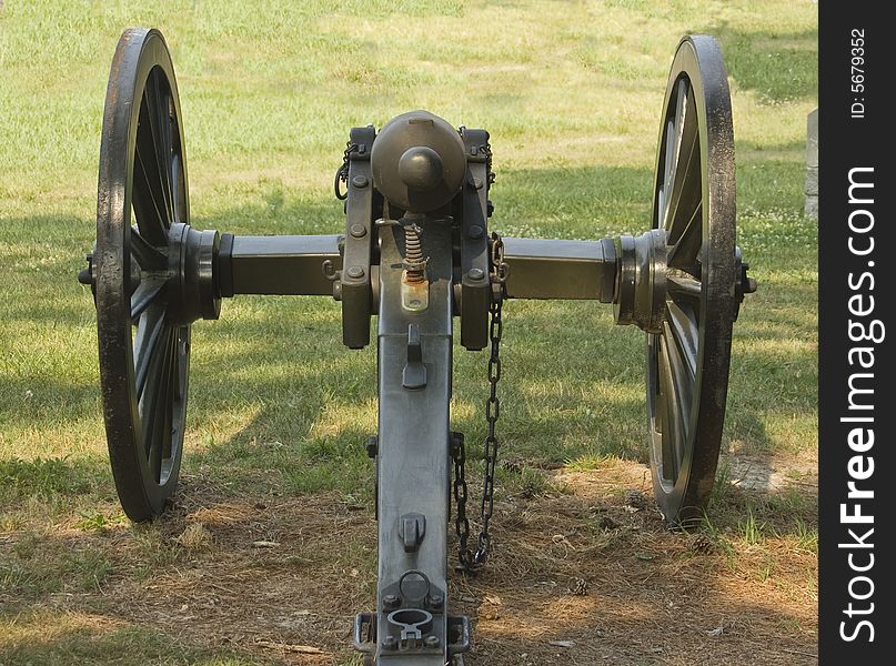 Closeup viewpoint from behind Civil War cannon