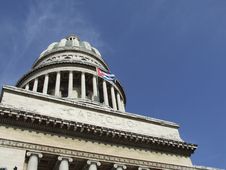 Havana S Capitol Dome, And Cuban Flag Royalty Free Stock Photography Havana S Capitol Dome, And Cuban Flag Royalty Free Stock Photography