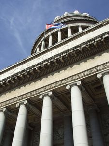 Havana S Capitol Entrance Columns And A Flag Stock Photo Havana S Capitol Entrance Columns And A Flag Stock Photo