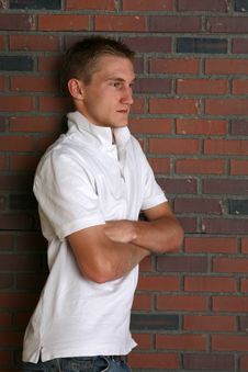 Buff Young Man Next To Brick Wall Stock Image Buff Young Man Next To Brick Wall Stock Image
